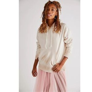 We The Free Zuma Hoodie Raw Split Hem Kangaroo Pocket Cream Size XL